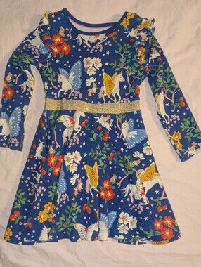 Mini Boden Dress Kids Sz 5-6 Y Mabel Fantasy Print L/S  Twirly Enchante Unicorn